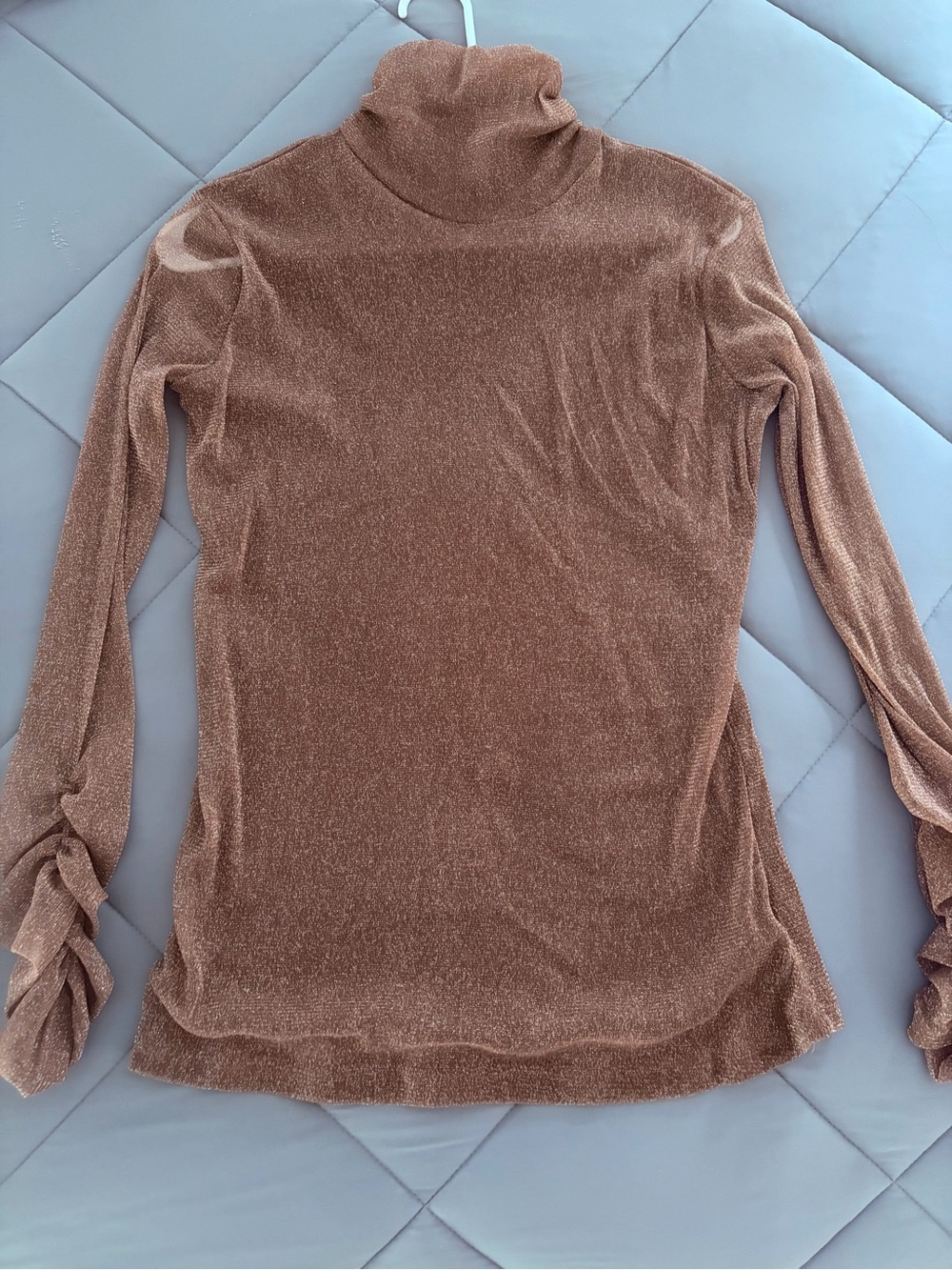 Women's Metallic Brown Turtleneck Long-Sleeve Top